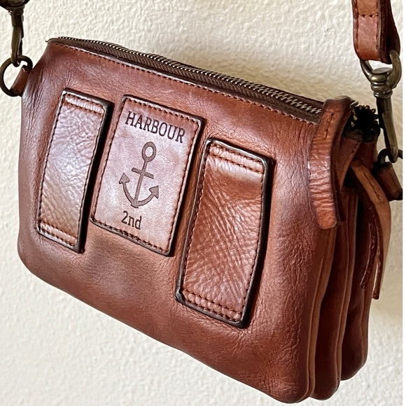 HARBOUR 2nd Women’s Distressed Leather Cognac Brown Shoulder Crossbody Belt Bag - Picture 1 of 12
